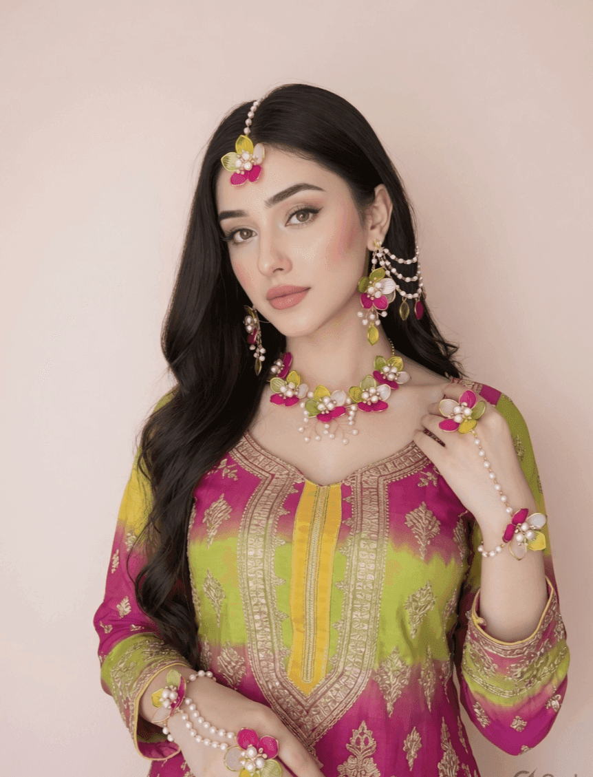 Powder Blue Floral Haldi Bridal Jewellery Set