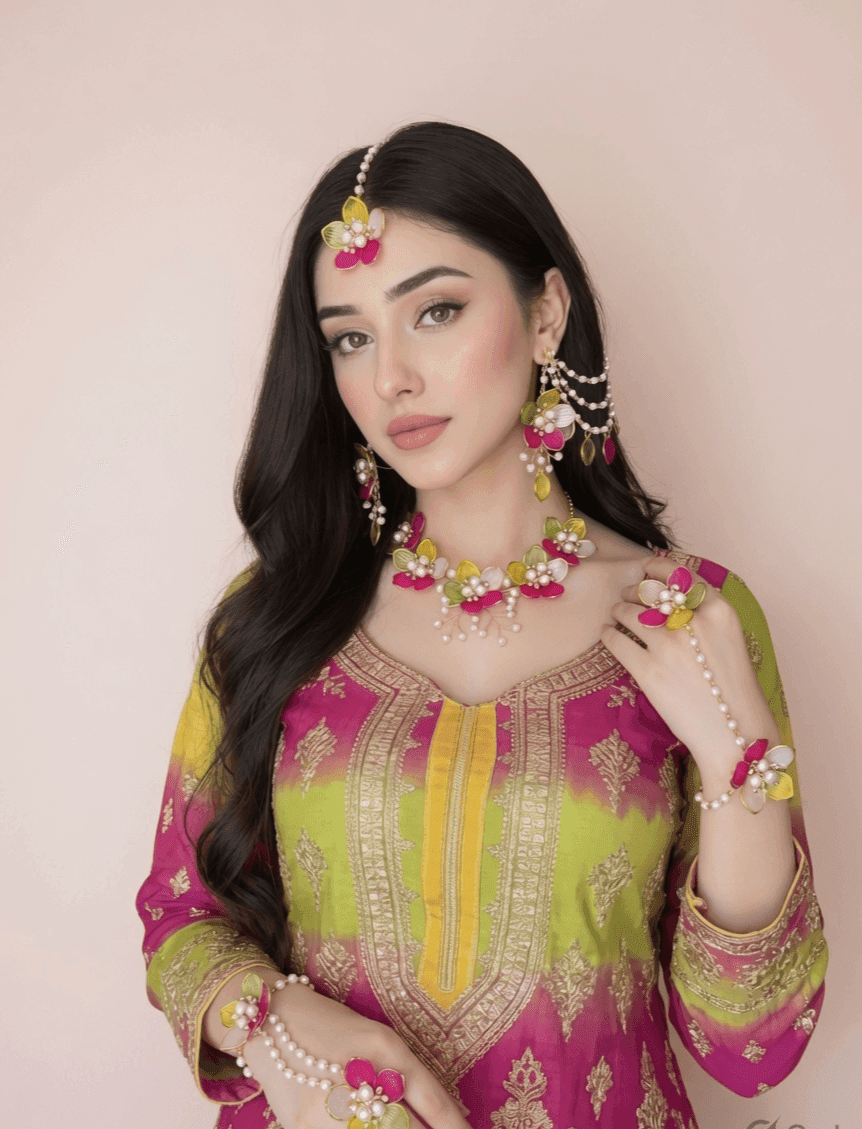 Powder Blue Floral Haldi Bridal Jewellery Set