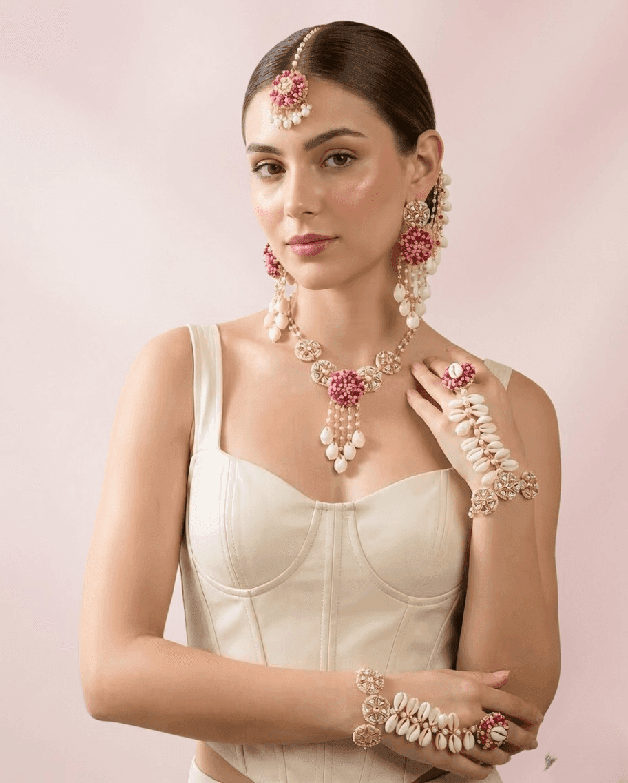 Lavender Glow Sea Shell & Pearl Haldi Mehndi Jewellery Set