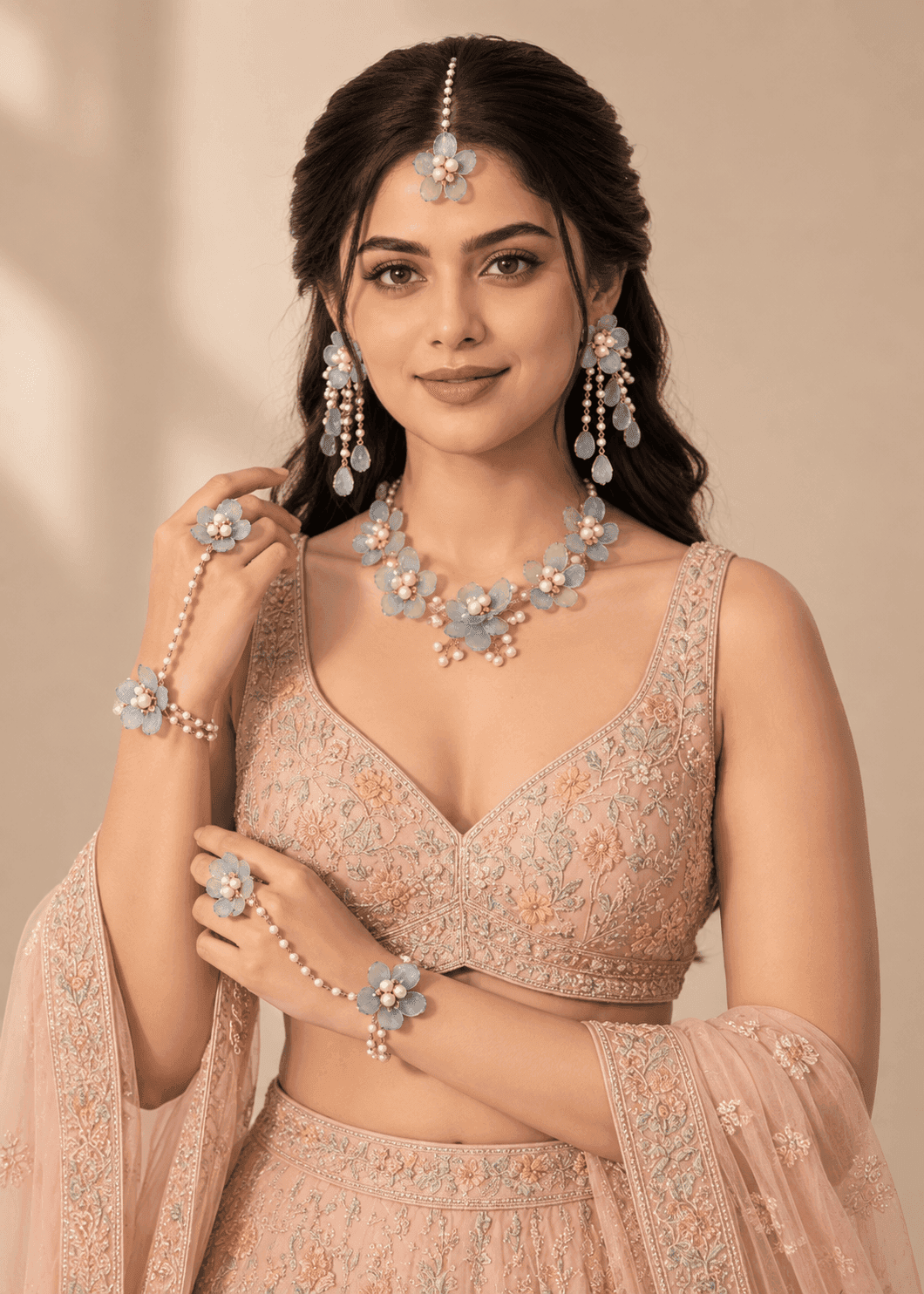 Powder Blue Floral: Handmade Haldi-Mehndi Jewels for Stylish Brides