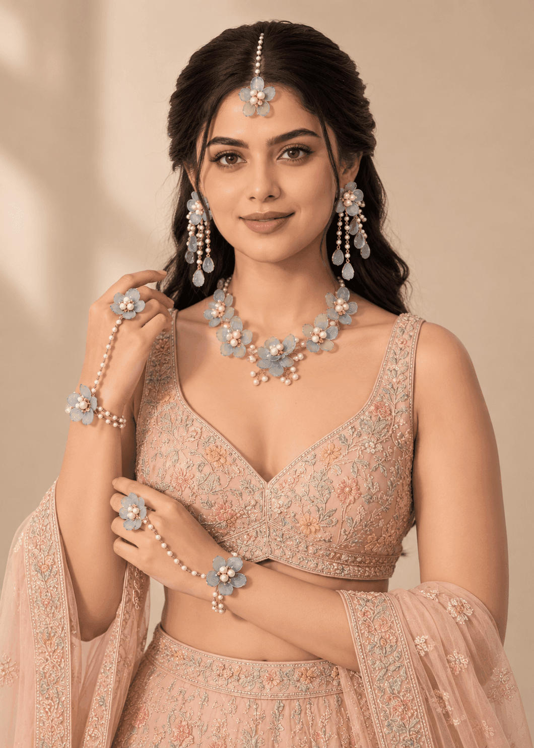 Powder Blue Floral: Handmade Haldi-Mehndi Jewels for Stylish Brides